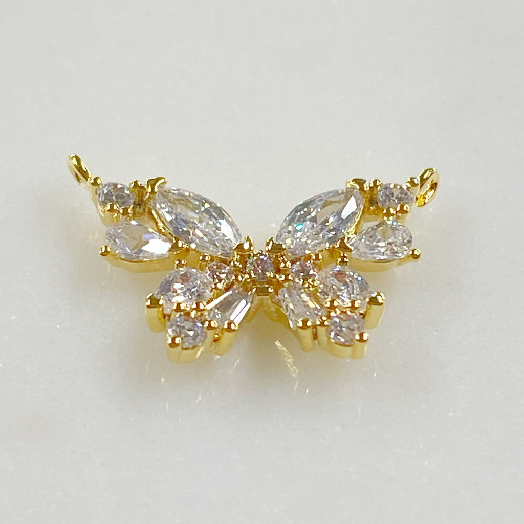 Gold Plated Sparkle Cubic Zirconia Butterfly Charm Multi Shaped CZ
