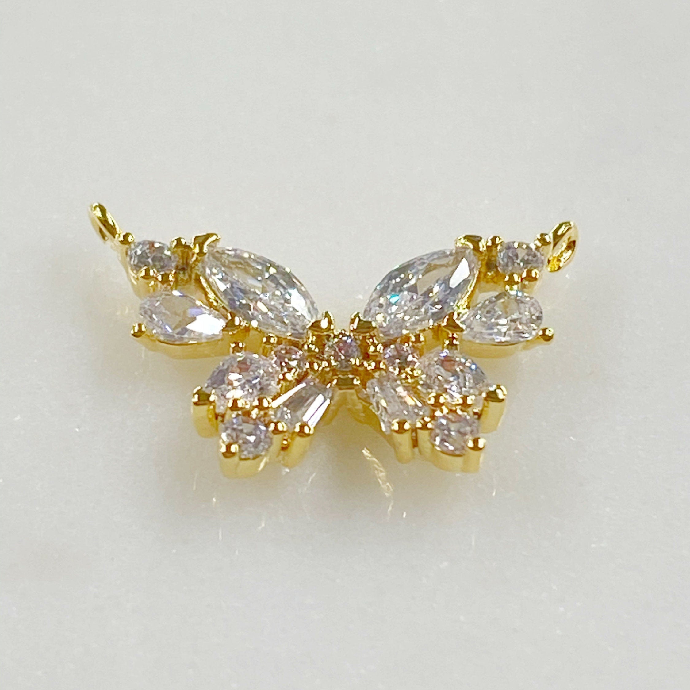 Gold Plated Sparkle Cubic Zirconia Butterfly Charm Multi Shaped CZ