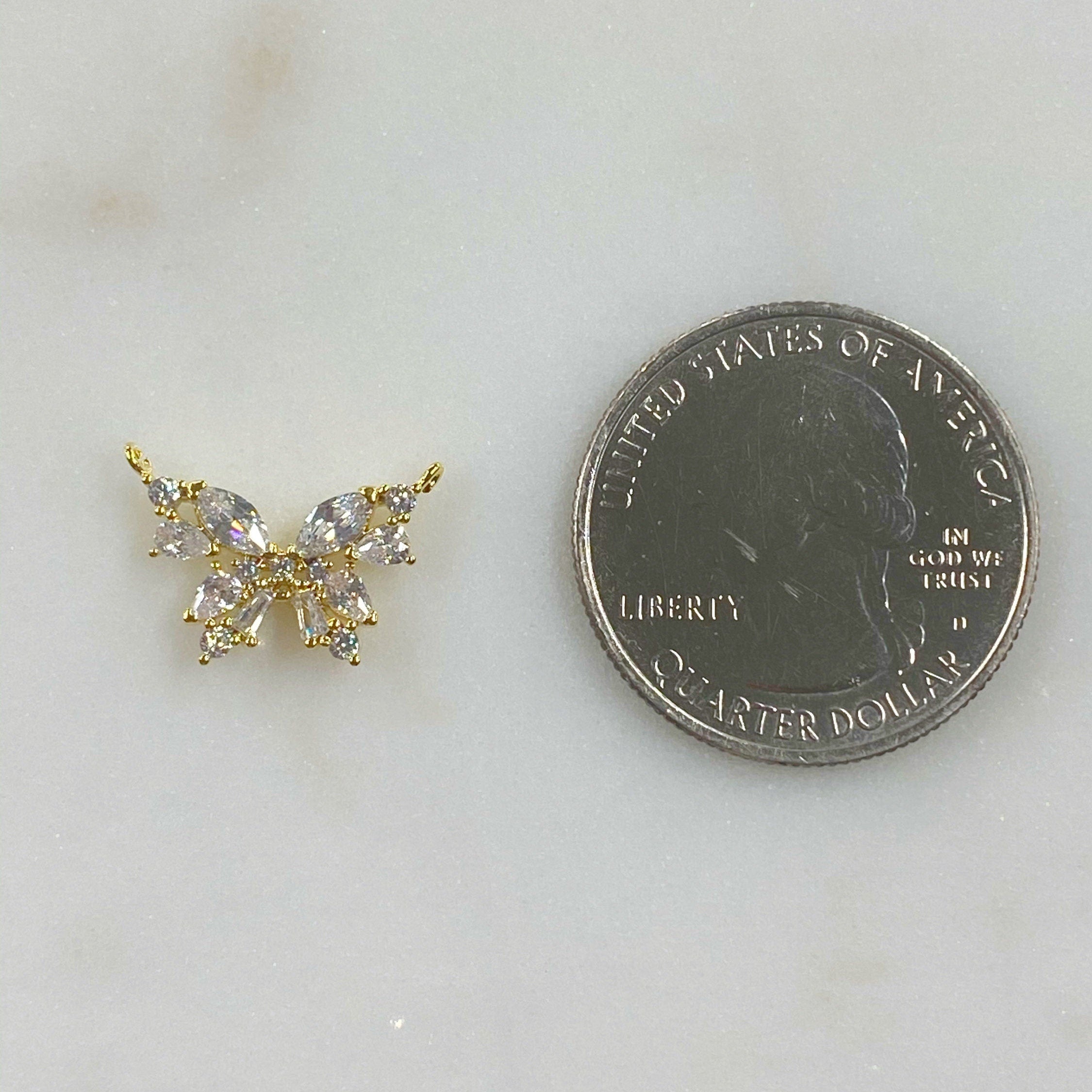 Gold Plated Sparkle Cubic Zirconia Butterfly Charm Multi Shaped CZ
