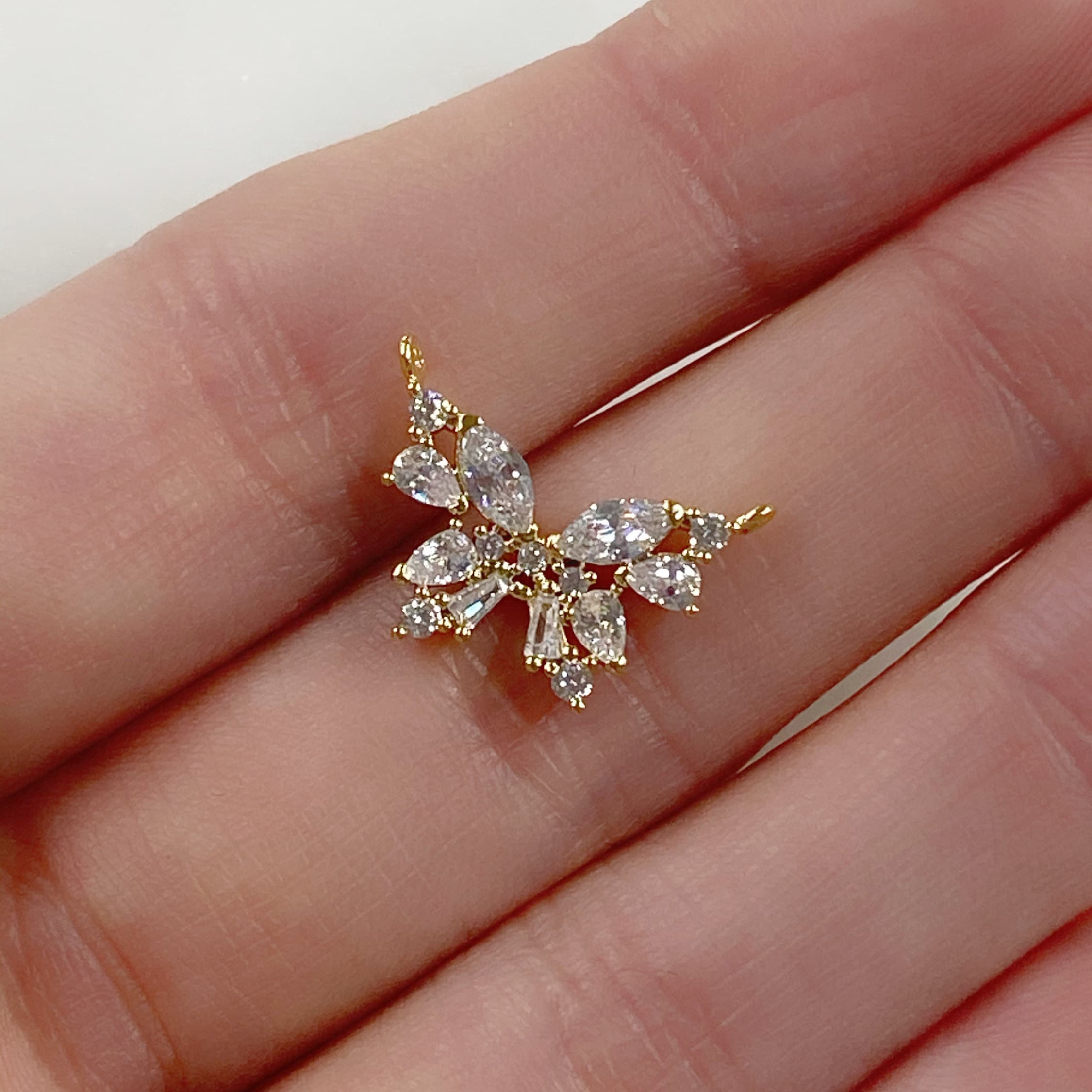 Gold Plated Sparkle Cubic Zirconia Butterfly Charm Multi Shaped CZ