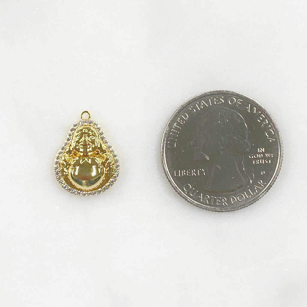 Gold Plated Buddha Cubic Zirconia Trimmed Hallow Buddha Charm Yoga
