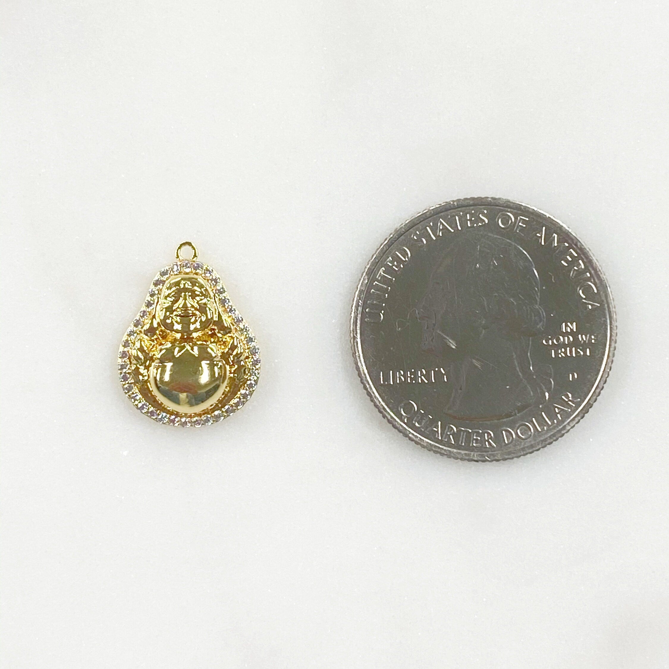 Gold Plated Buddha Cubic Zirconia Trimmed Hallow Buddha Charm Yoga
