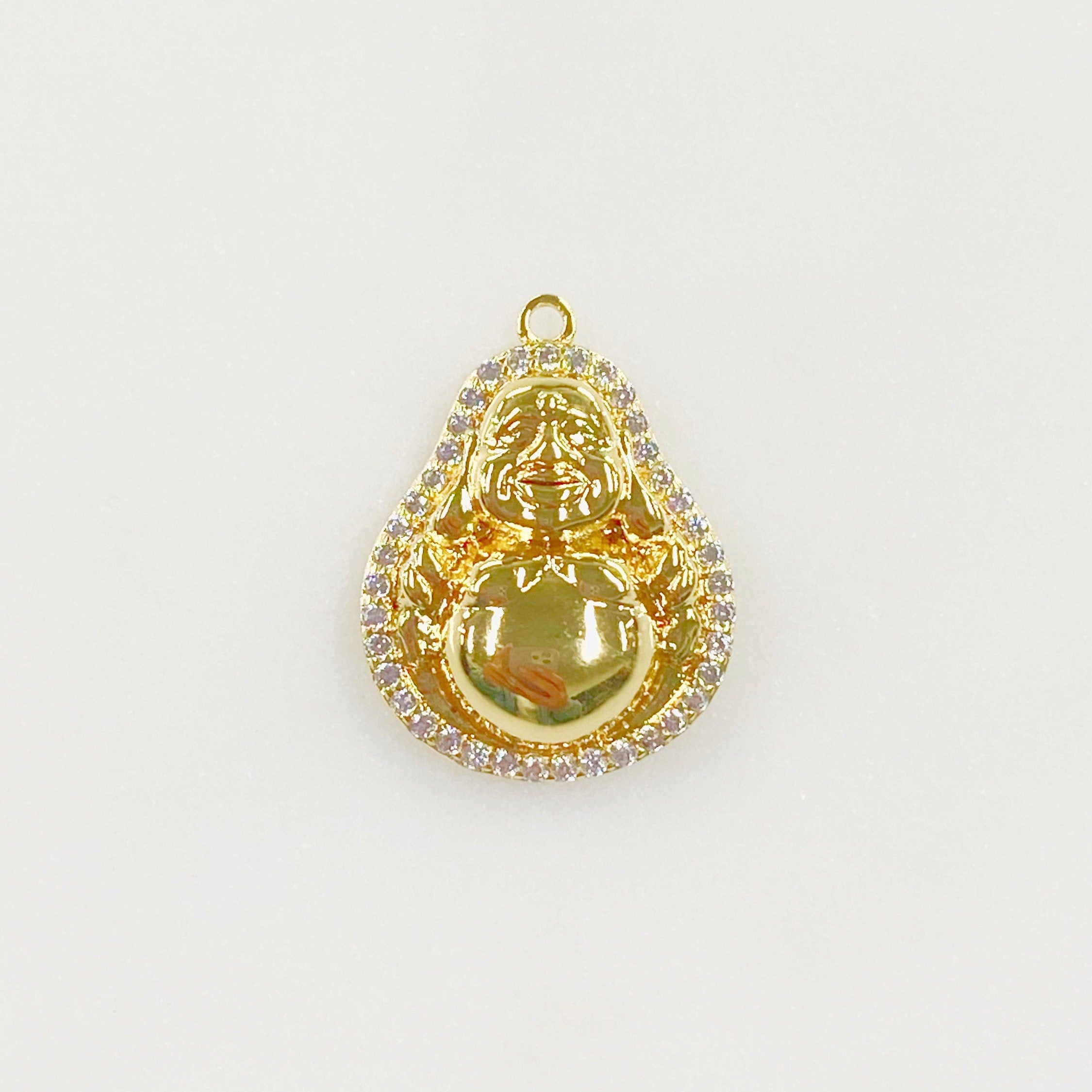 Gold Plated Buddha Cubic Zirconia Trimmed Hallow Buddha Charm Yoga