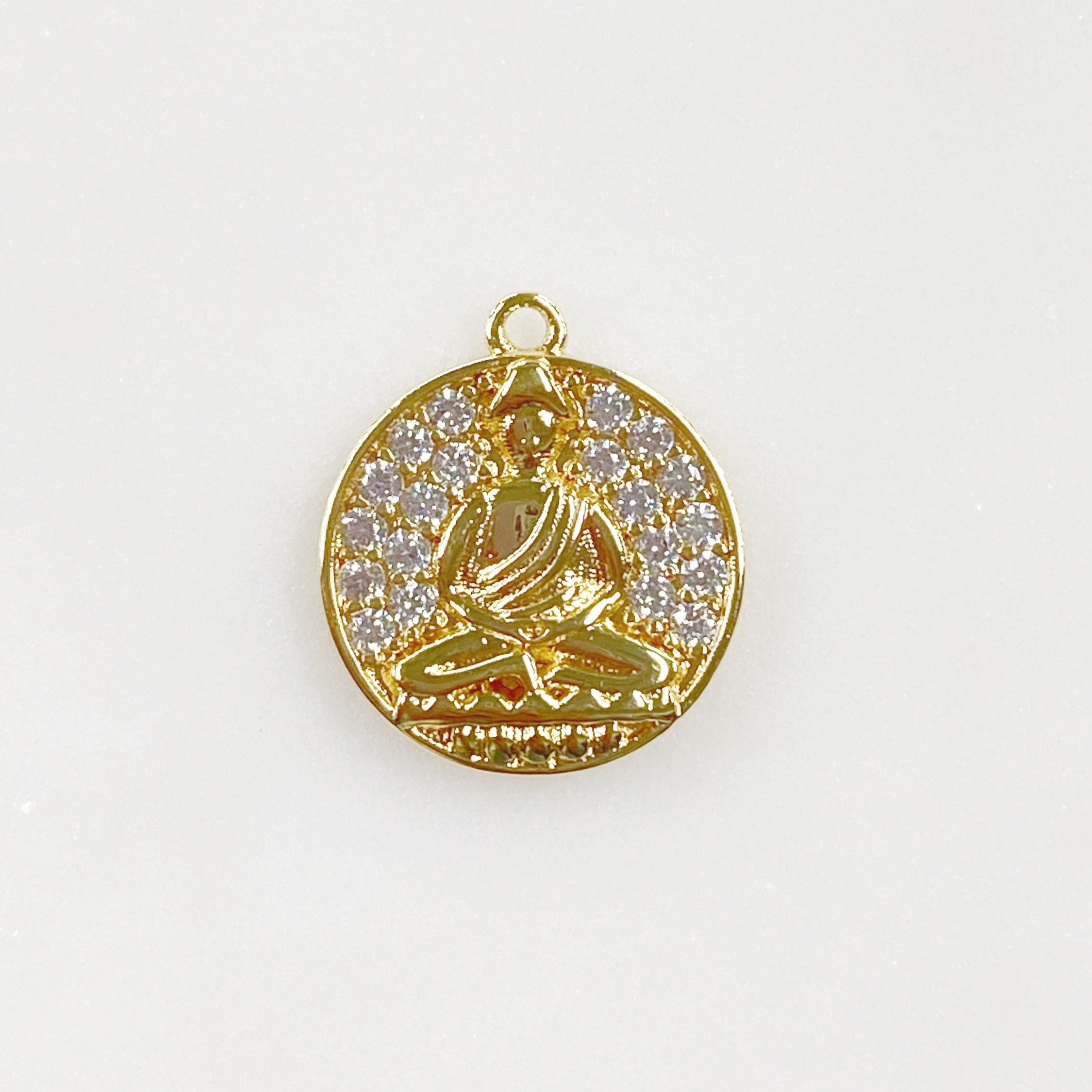 15mmx8mm Gold Plated Coin Clear CZ Pave Buddha Ohm Coin Yoga Buddhist Mantra