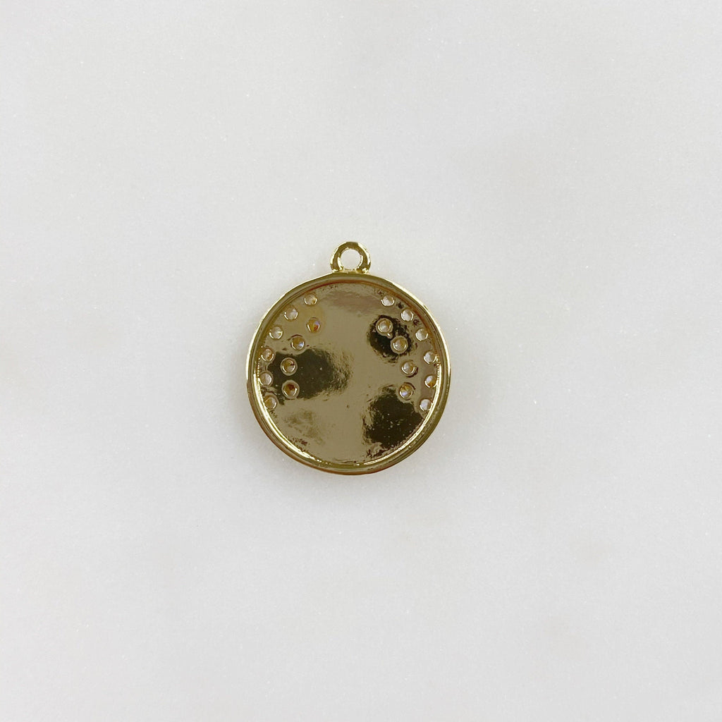 15mmx8mm Gold Plated Coin Clear CZ Pave Buddha Ohm Coin Yoga Buddhist Mantra