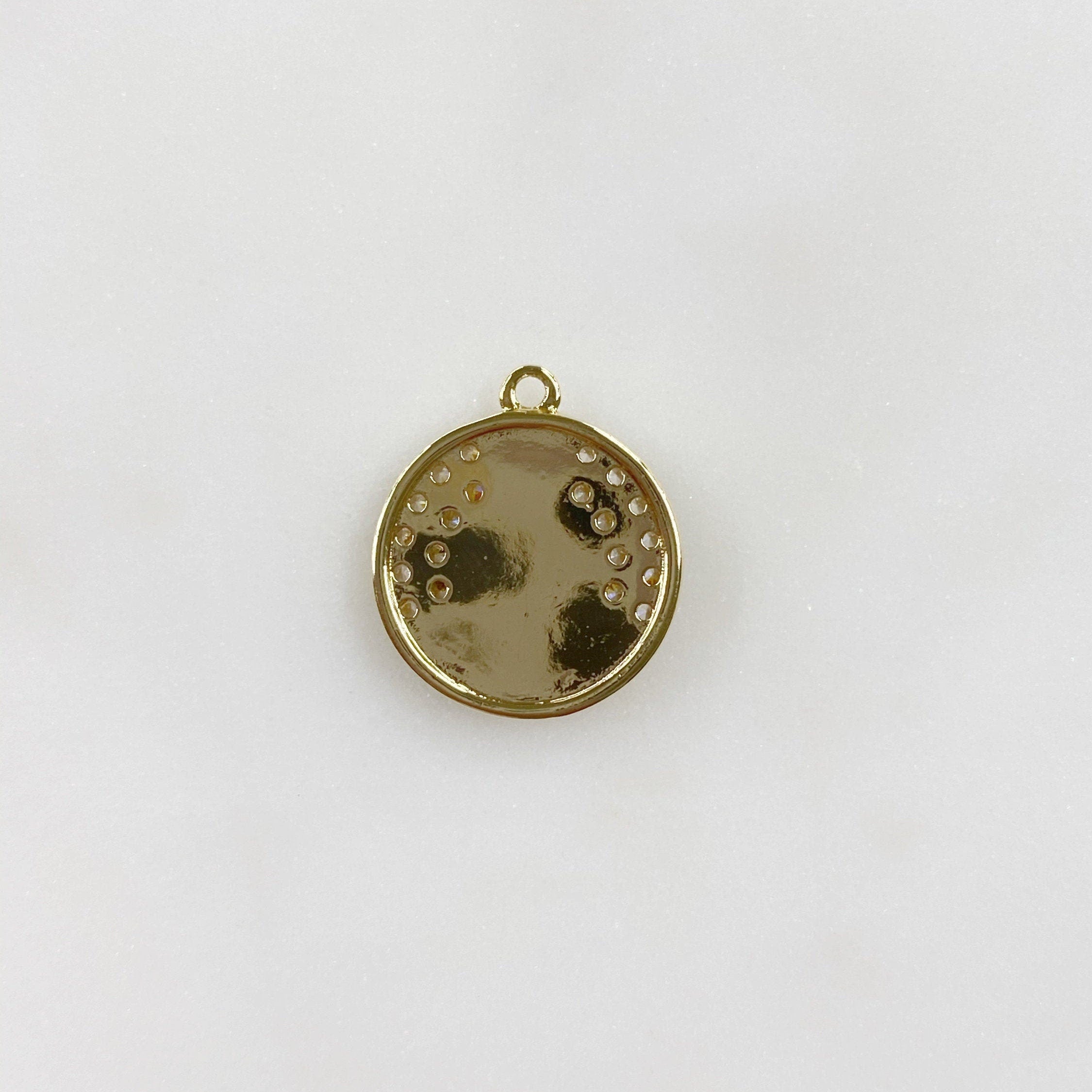 15mmx8mm Gold Plated Coin Clear CZ Pave Buddha Ohm Coin Yoga Buddhist Mantra