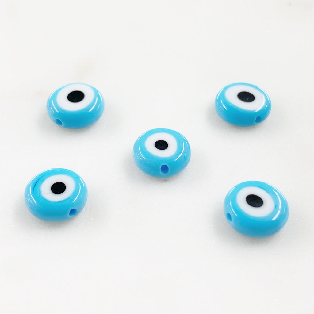 10mm Glass Evil Eye Beads Light Blue Dark Blue or White (5pc)