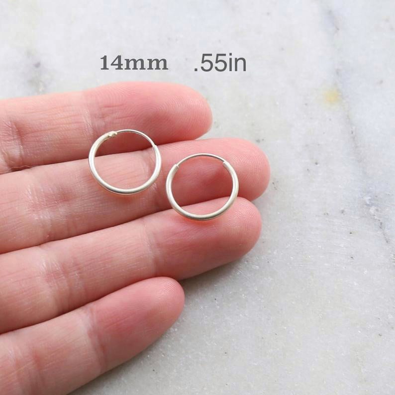 Sterling Silver Small Endless Hoop Earrings 18mm 16mm 14mm 12mm 10mm (2pc)