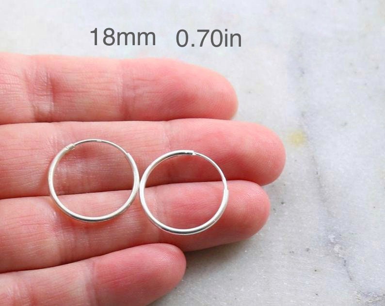 Sterling Silver Small Endless Hoop Earrings 18mm 16mm 14mm 12mm 10mm (2pc)
