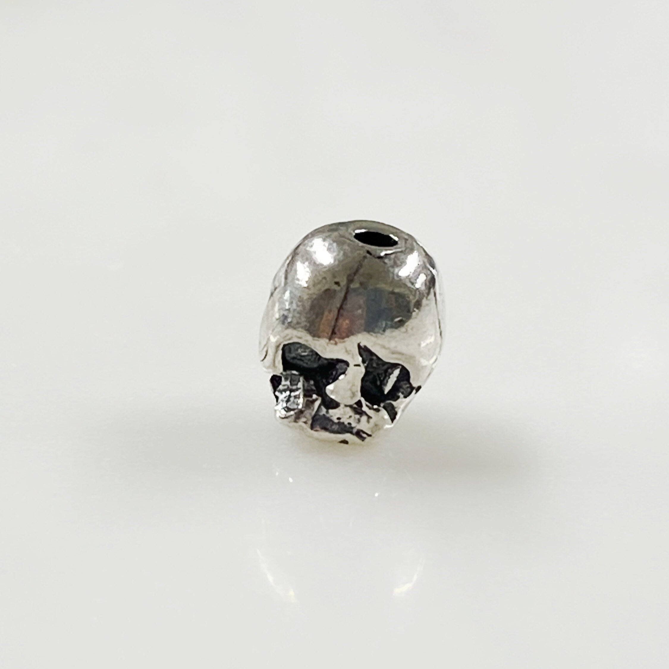 Sterling Silver Antique Skull Vertical Hole Bead Charm