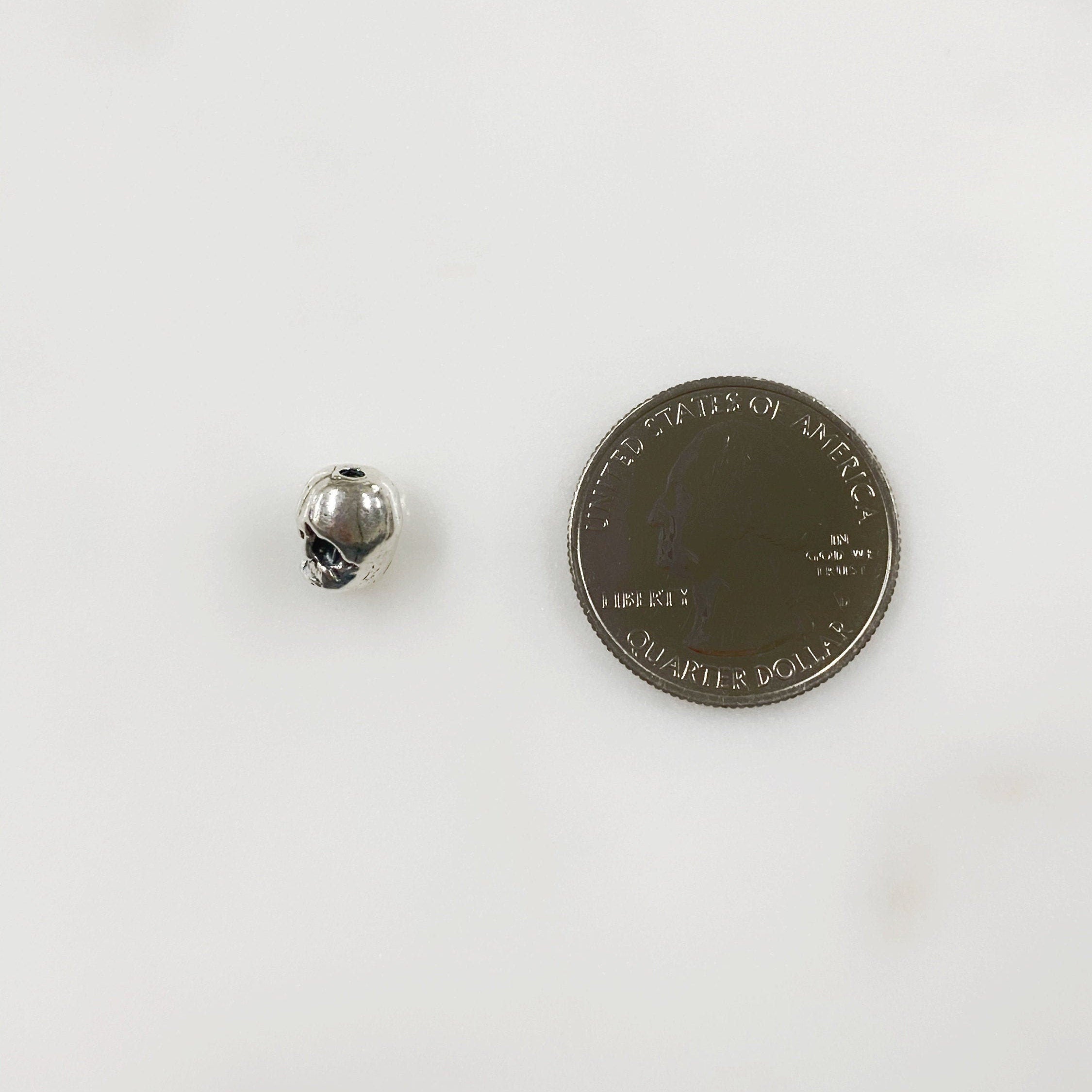 Sterling Silver Antique Skull Vertical Hole Bead Charm