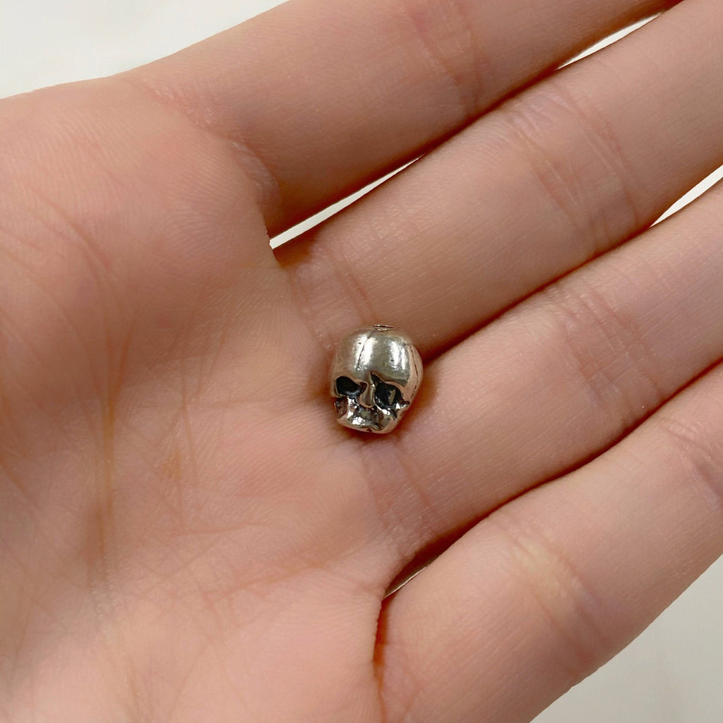Sterling Silver Antique Skull Vertical Hole Bead Charm