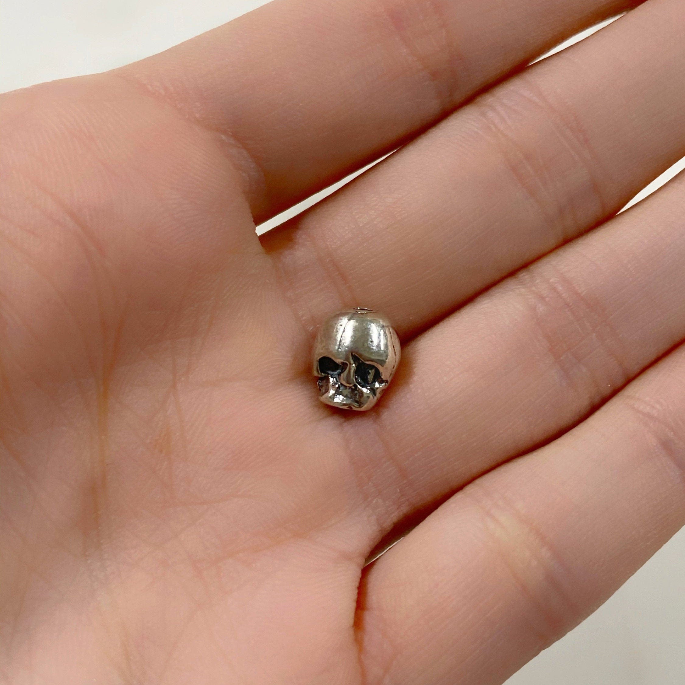 Sterling Silver Antique Skull Vertical Hole Bead Charm