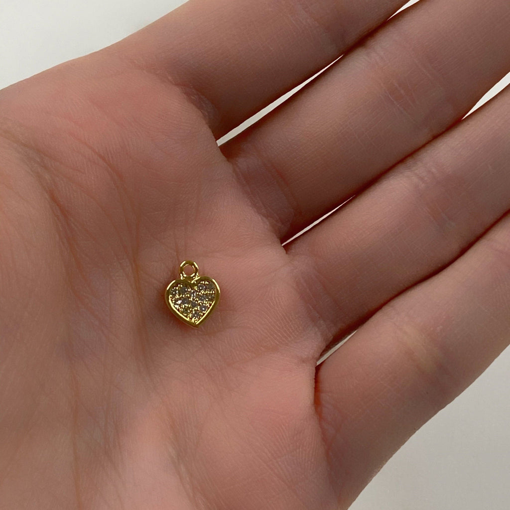 Gold Plated Small Heart Charm Mini Cubic Zirconia Love Charm
