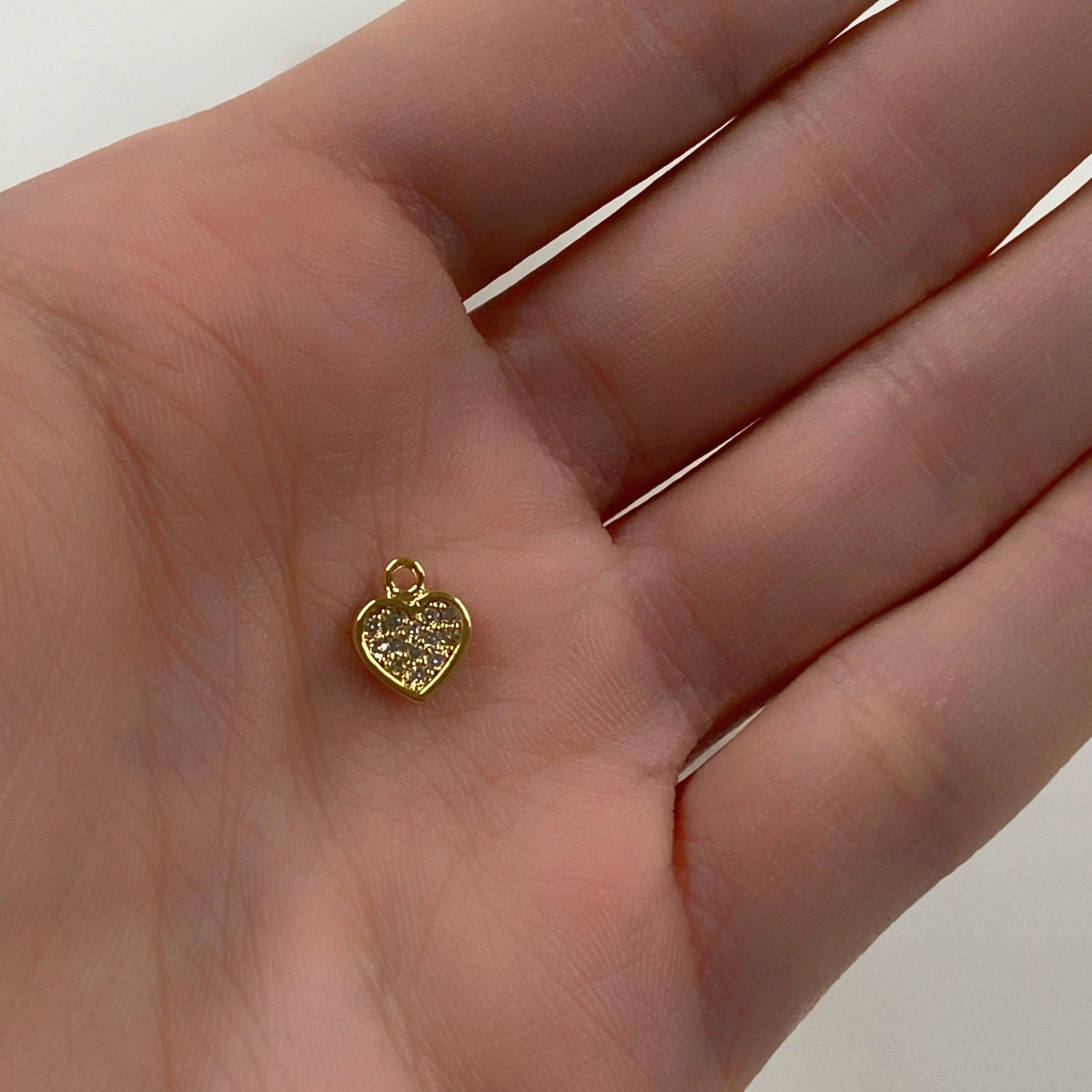 Gold Plated Small Heart Charm Mini Cubic Zirconia Love Charm