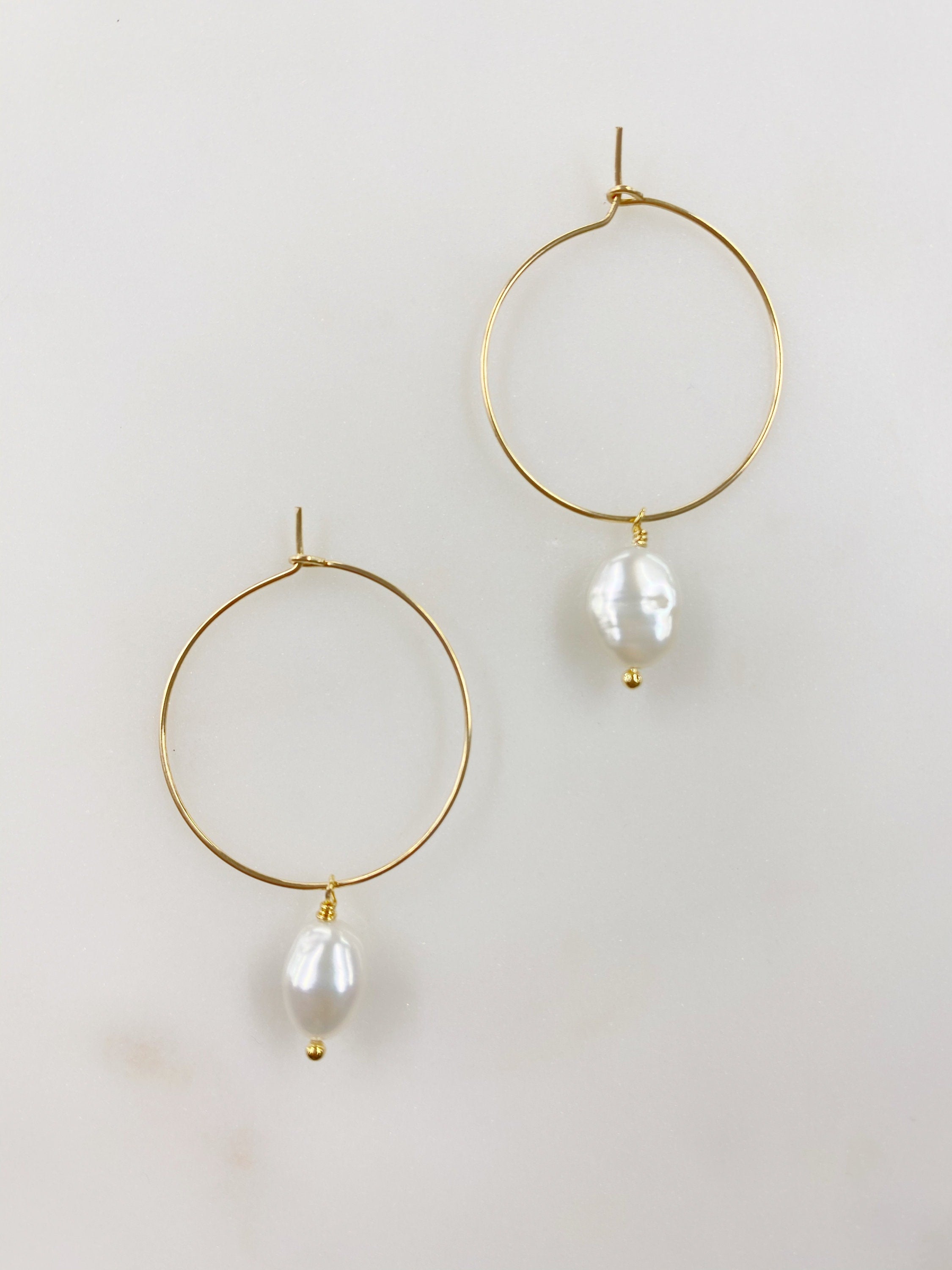 14K Gold Filled Ila Pearl Drop Gold Hoop Earrings (2pc)