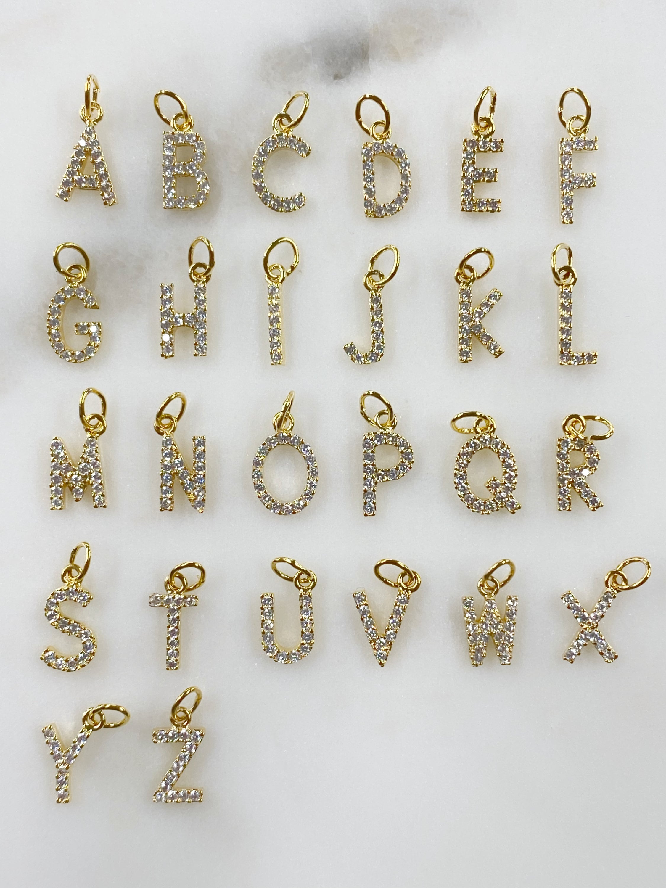 Gold Plated Alphabet Letter Charm Cubic Zirconia Initial Charms