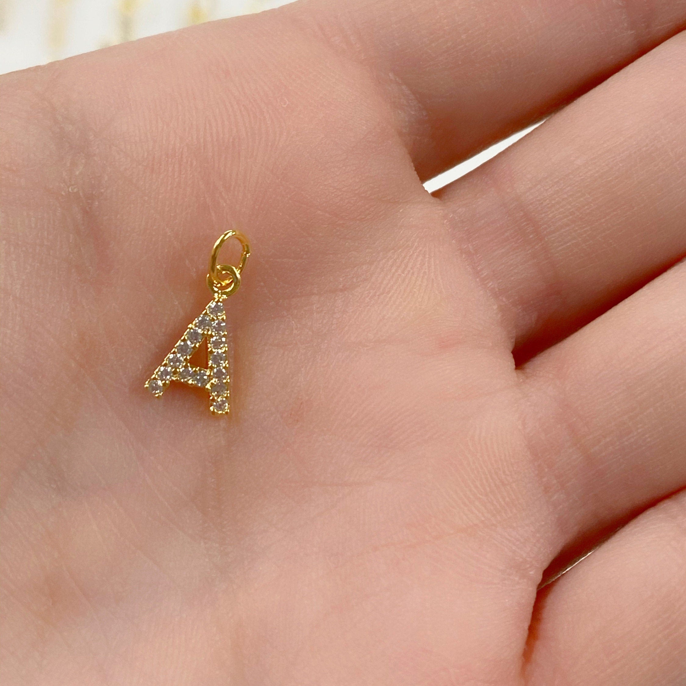 Gold Plated Alphabet Letter Charm Cubic Zirconia Initial Charms