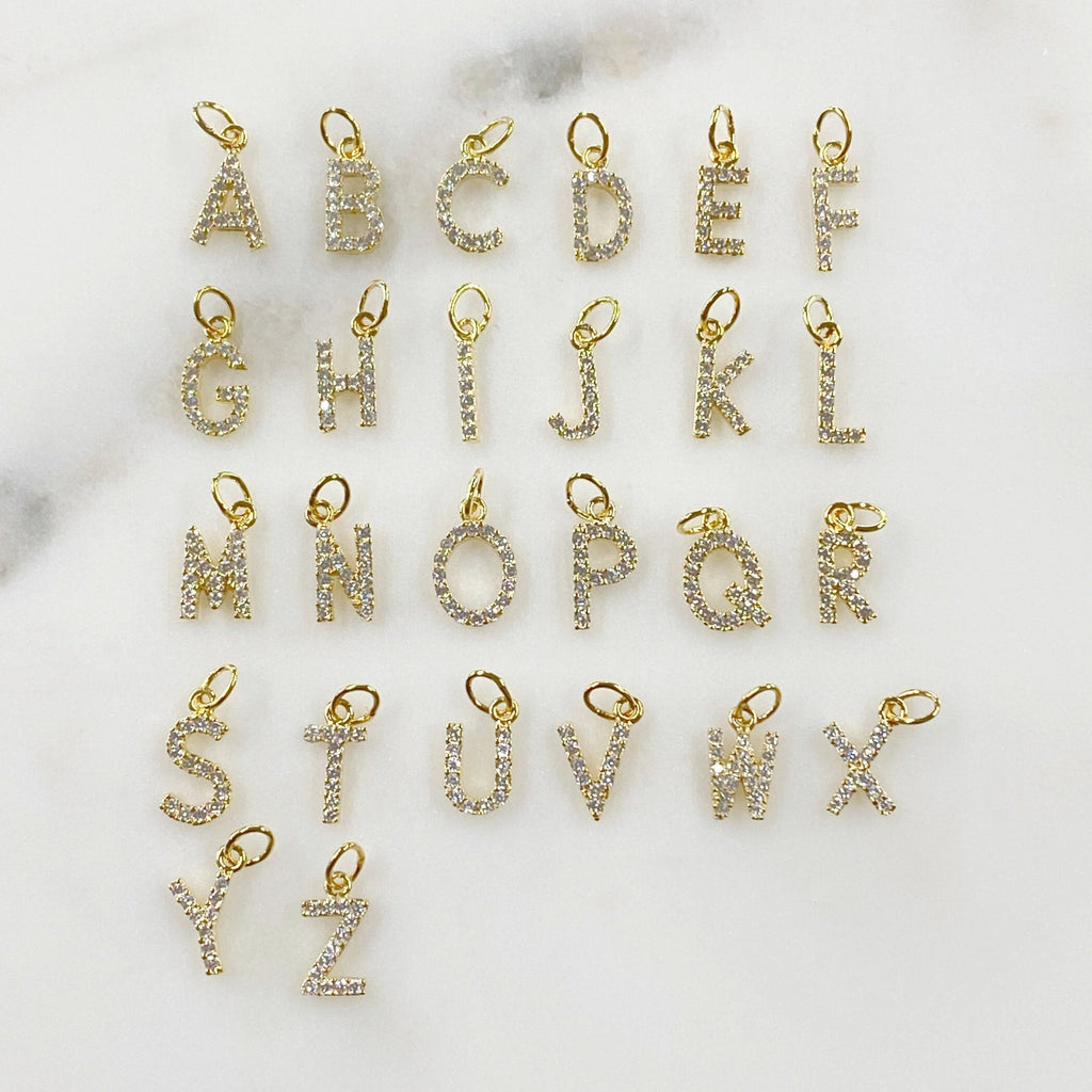 Gold Plated Alphabet Letter Charm Cubic Zirconia Initial Charms