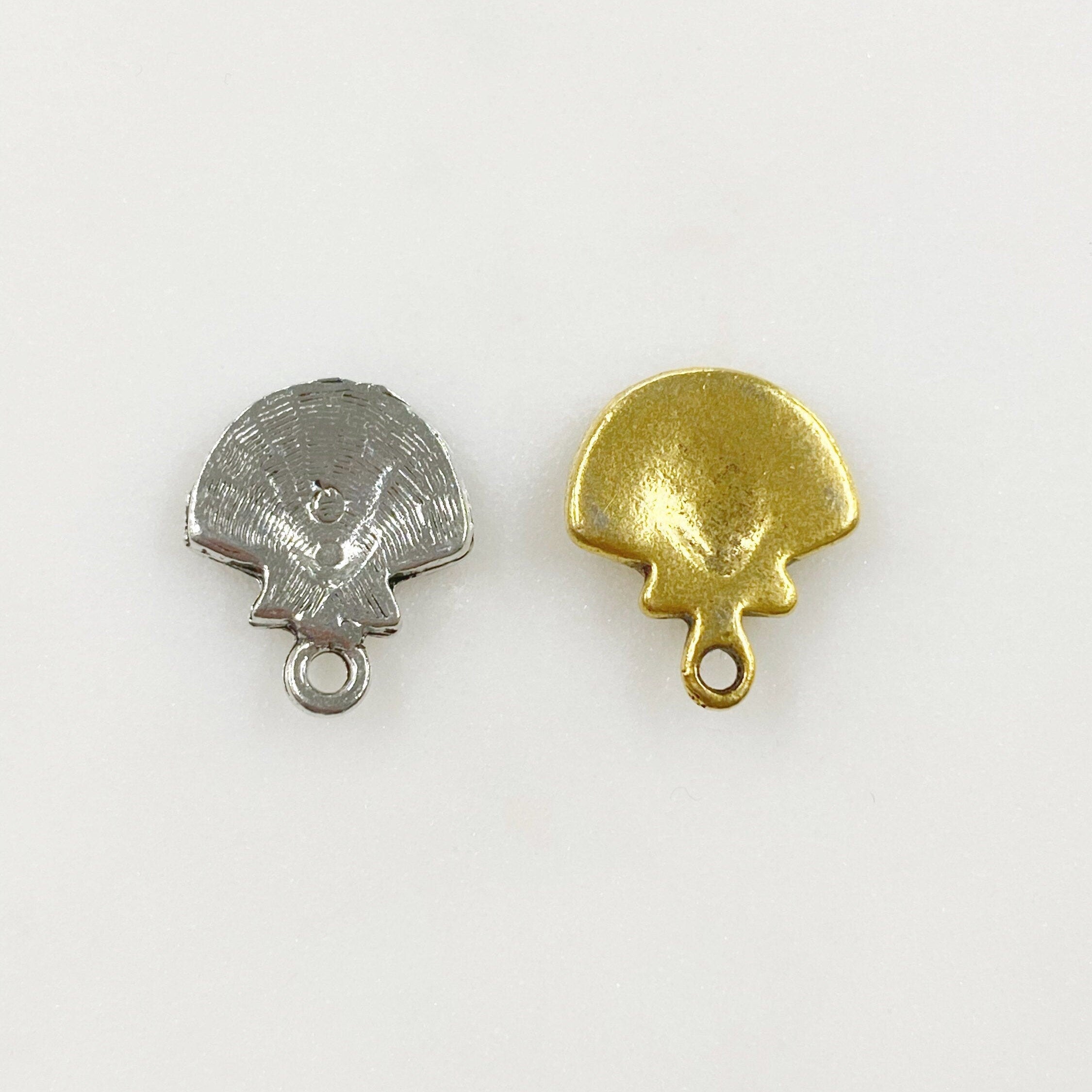 Pewter Sea Shell Flat Charm Antique Gold or Antique Silver (2pc)