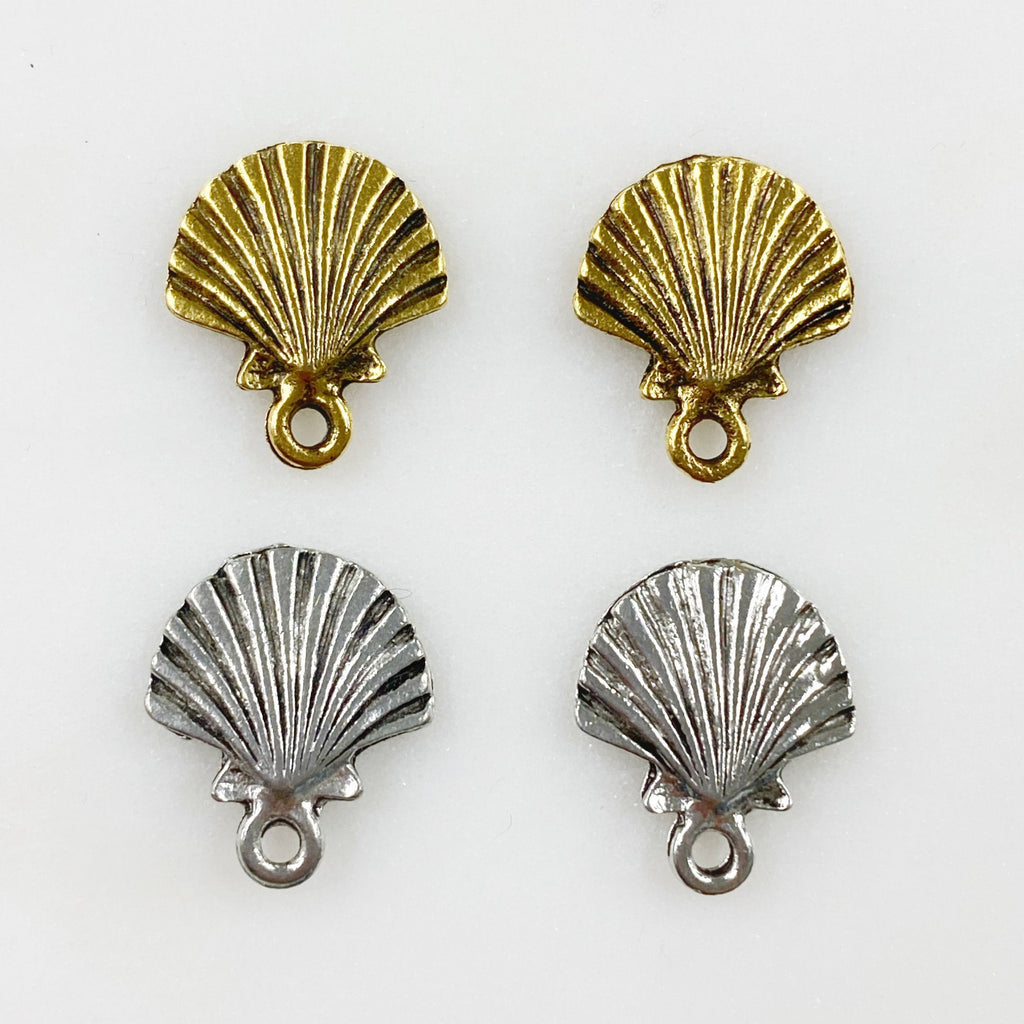 Pewter Sea Shell Flat Charm Antique Gold or Antique Silver (2pc)