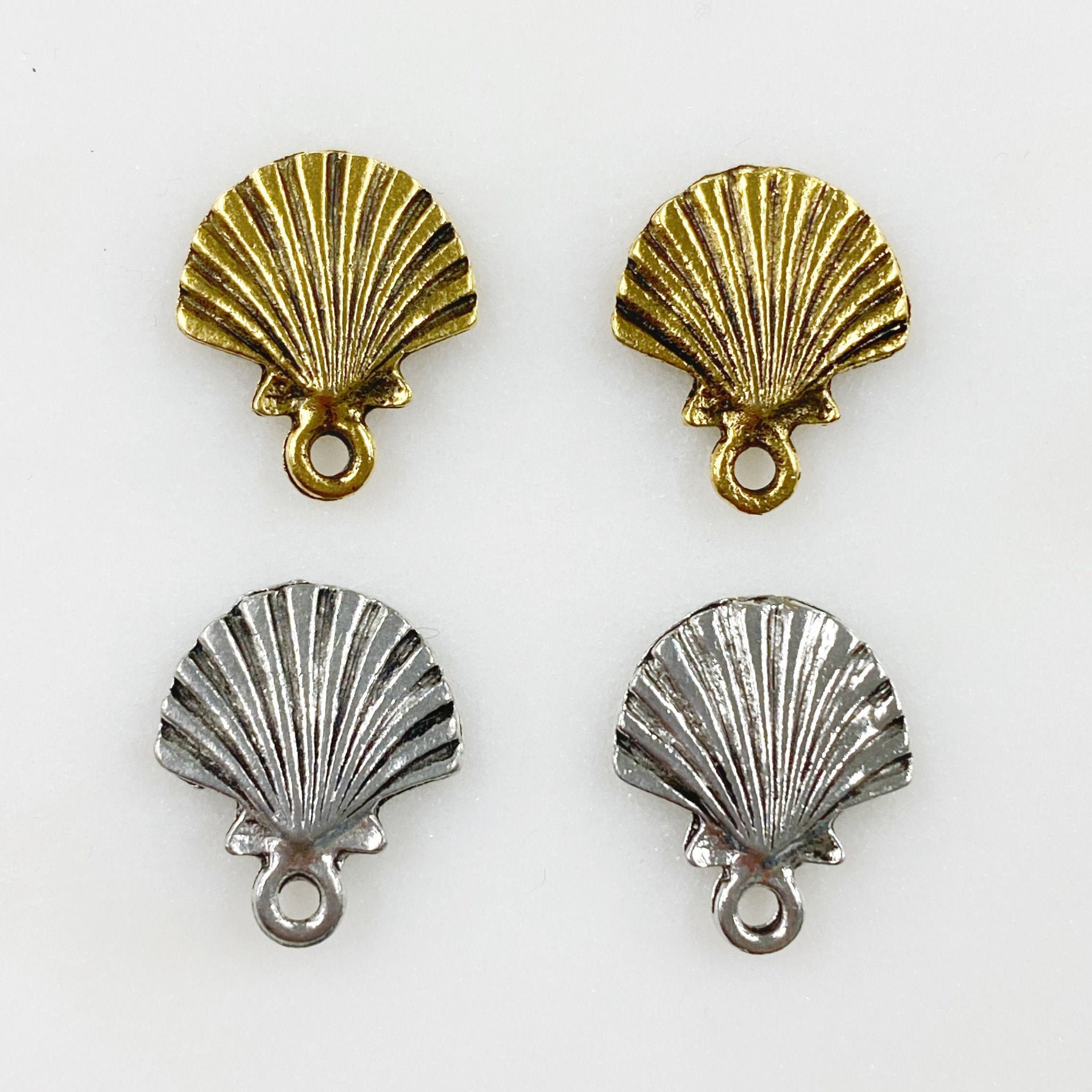 Pewter Sea Shell Flat Charm Antique Gold or Antique Silver (2pc)