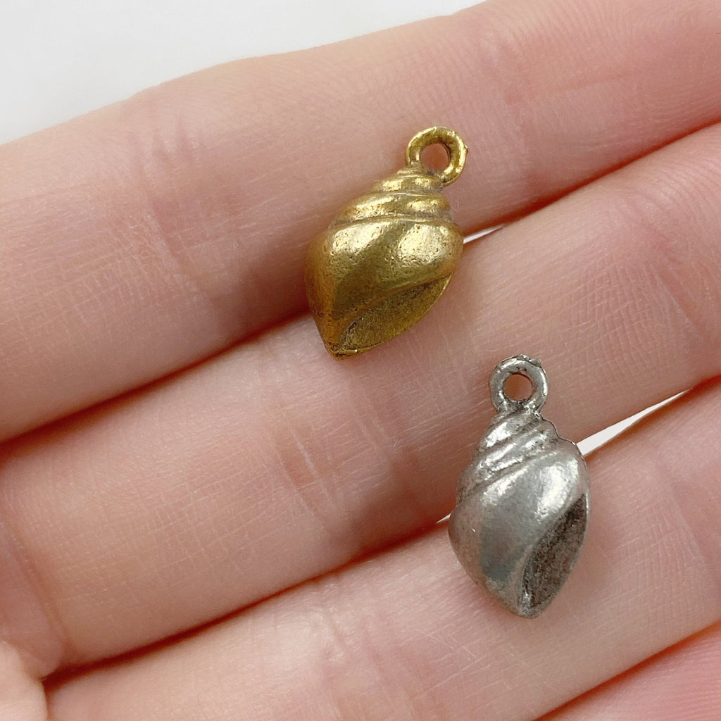 Pewter Smooth Sea Shell Charm Antique Gold or Antique Silver (2pc)