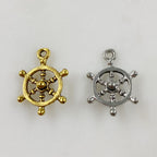 Pewter Ships Wheel Sea Charm Antique Gold or Antique Silver (2pc)