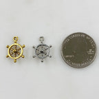 Pewter Ships Wheel Sea Charm Antique Gold or Antique Silver (2pc)