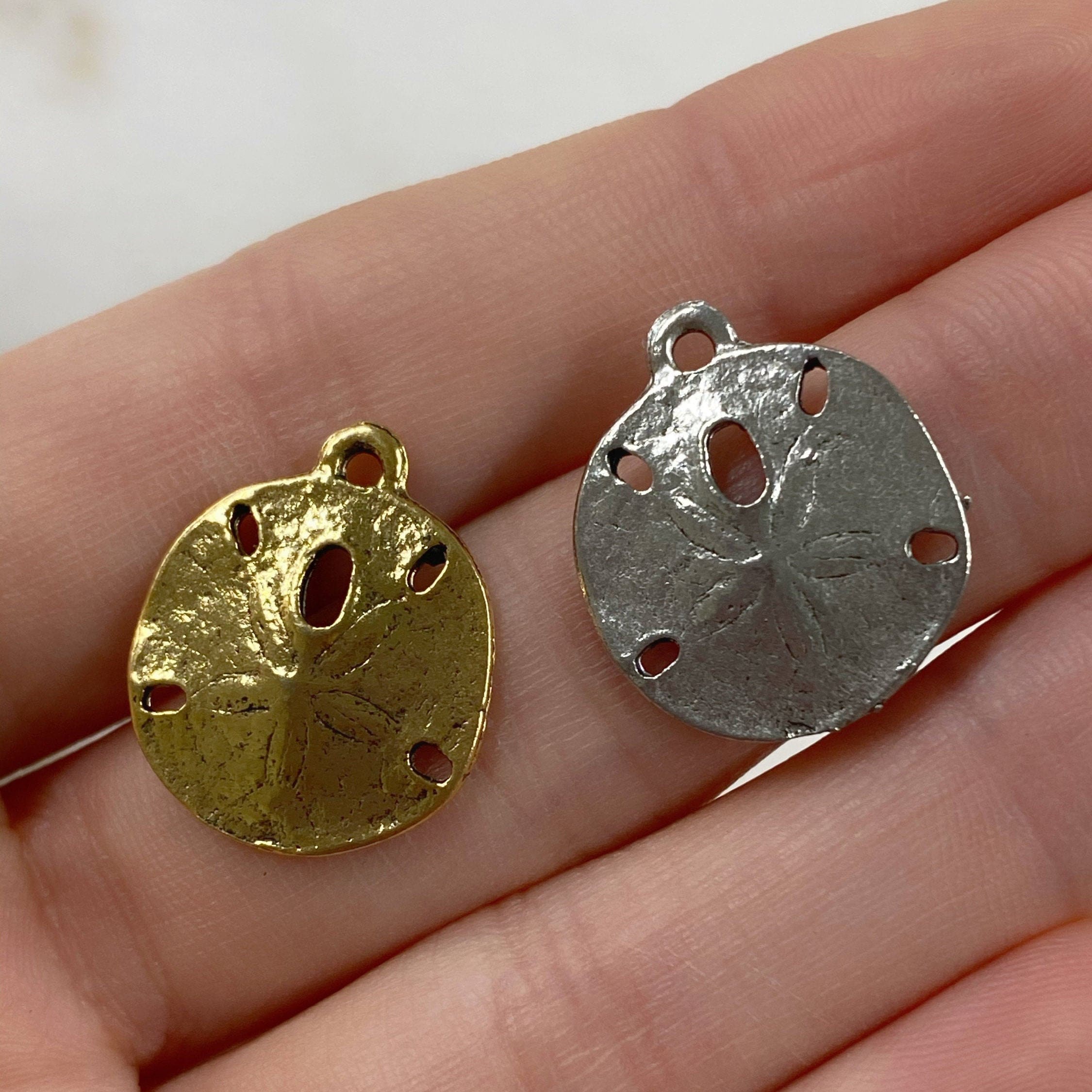 Pewter Rare Sand Dollar Charm Beach Charm Antique Gold (2pc)