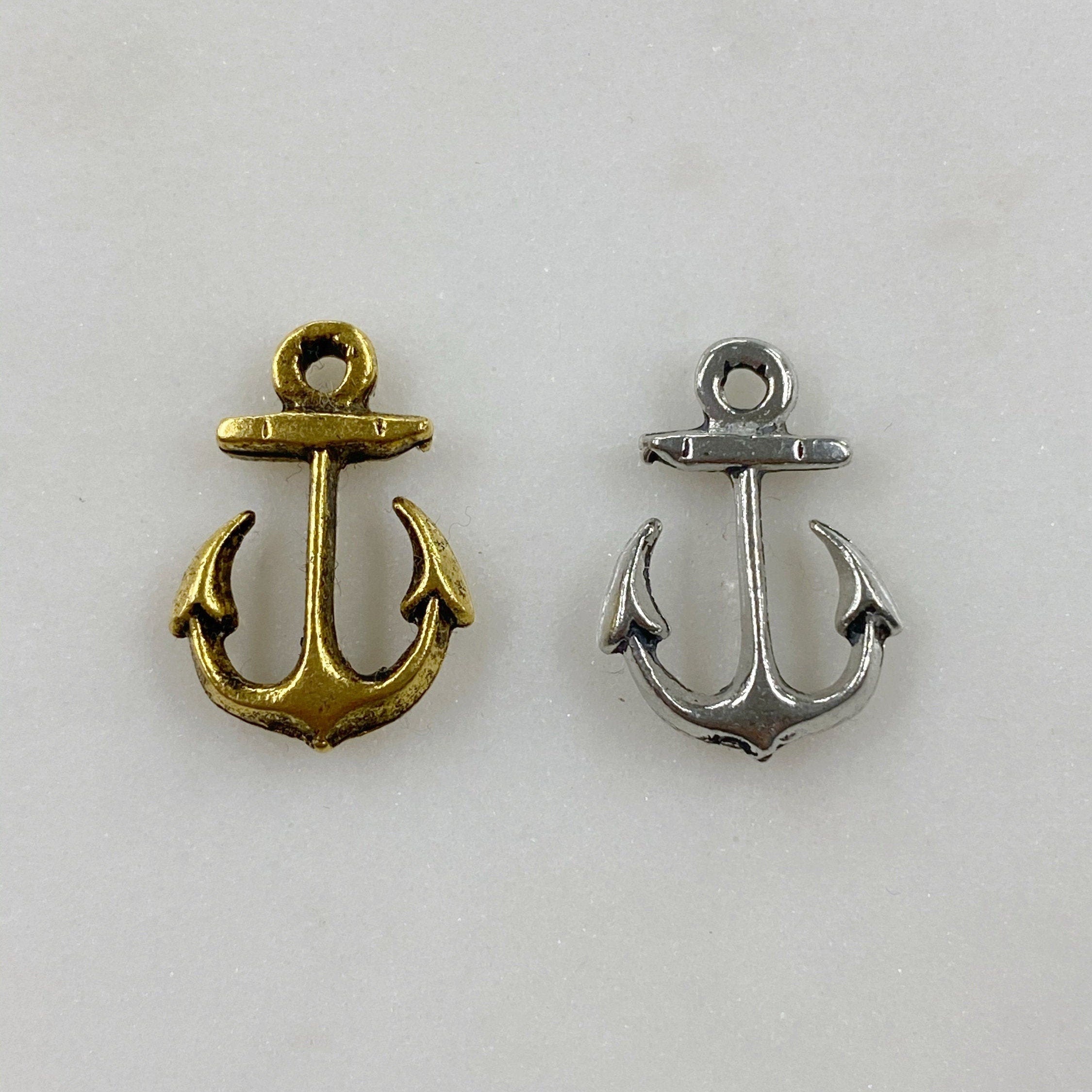 Pewter Anchor Charm Antique Gold Antique Silver (2pc)