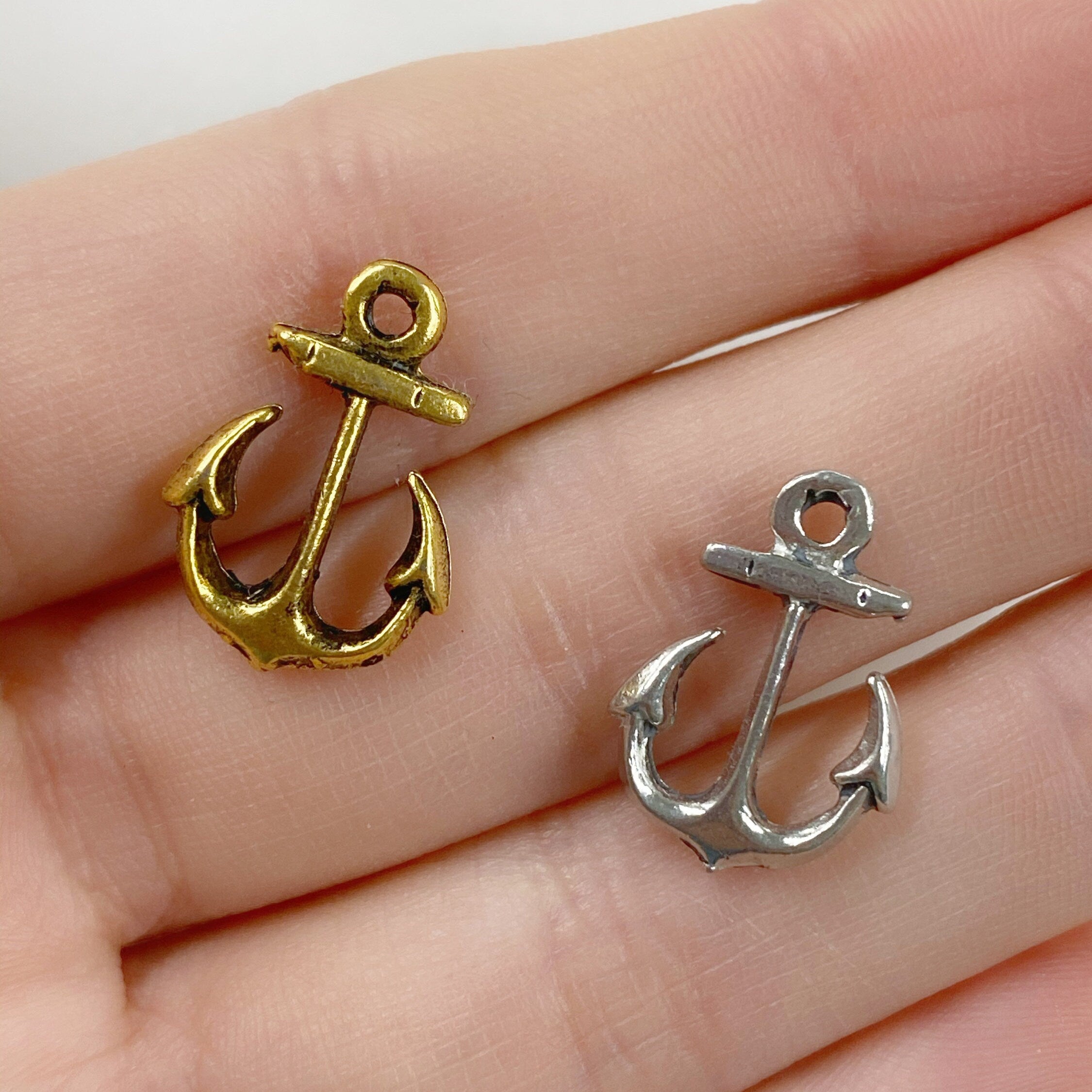 Pewter Anchor Charm Antique Gold Antique Silver (2pc)