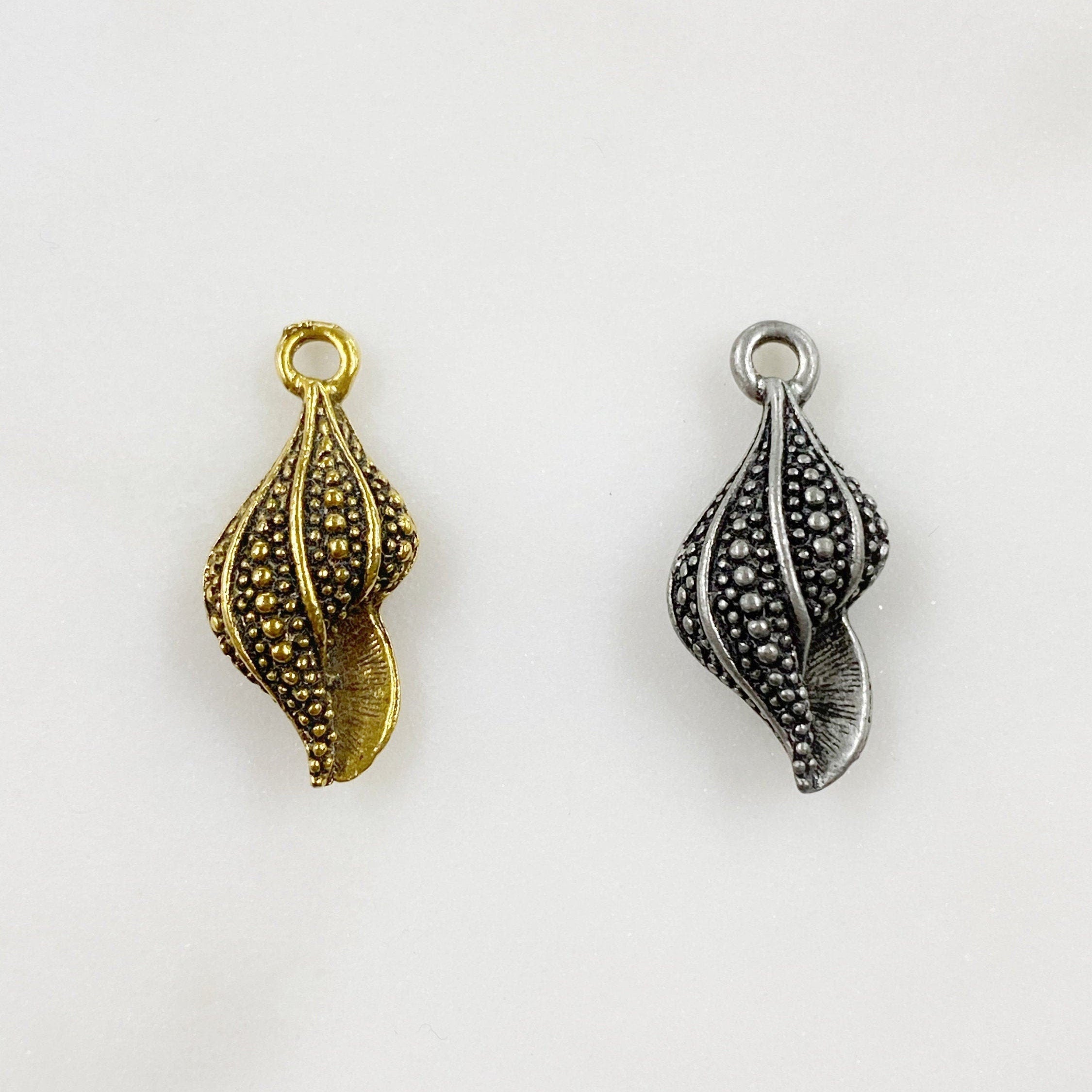 Pewter Textured Sea Shell Charm Beach Charm Antique Gold (2pc)