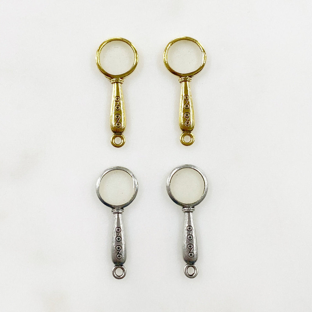Pewter Magnifying Glass Charm Antique Gold or Antique Silver (2pc)