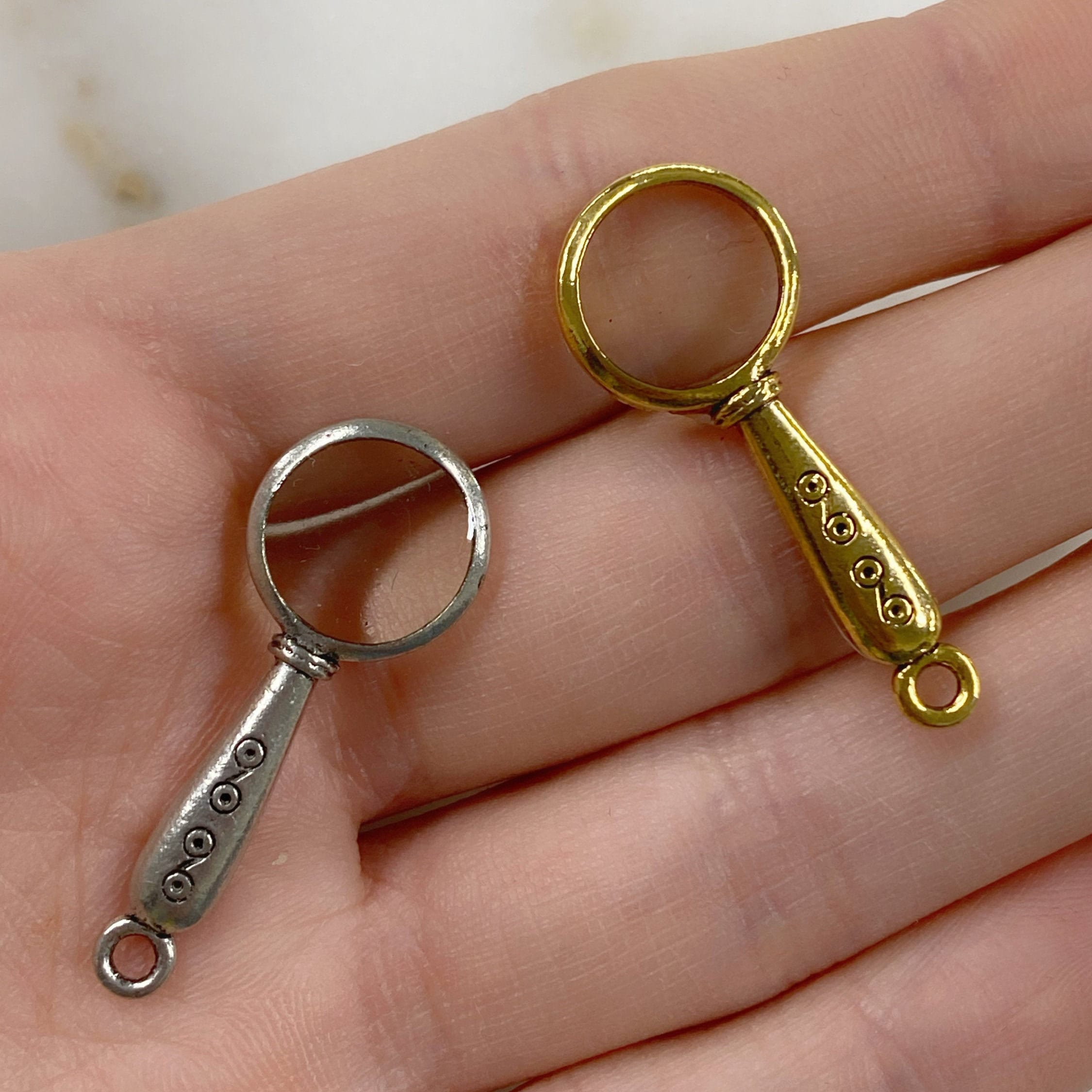 Pewter Magnifying Glass Charm Antique Gold or Antique Silver (2pc)