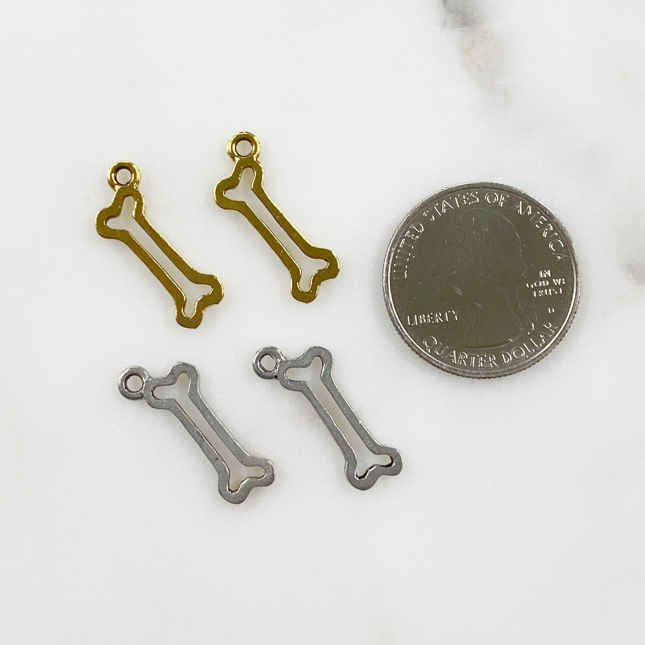 Pewter Dog Bone Charm Dog Charm Antique Gold or Antique Silver (2pc)
