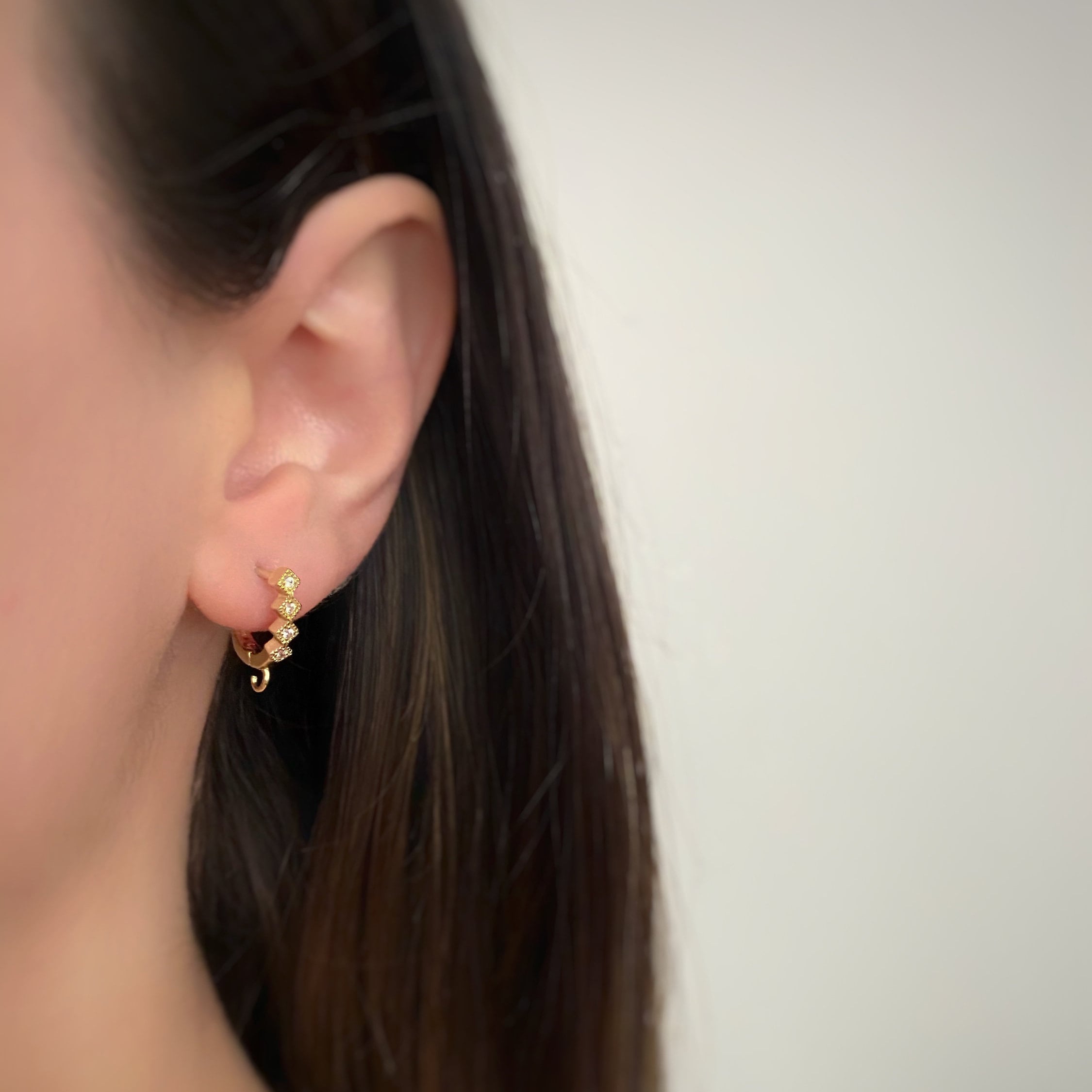 Gold Plated Shimmering Diamond Shaped CZ Square Hoop Earrings (2pc)