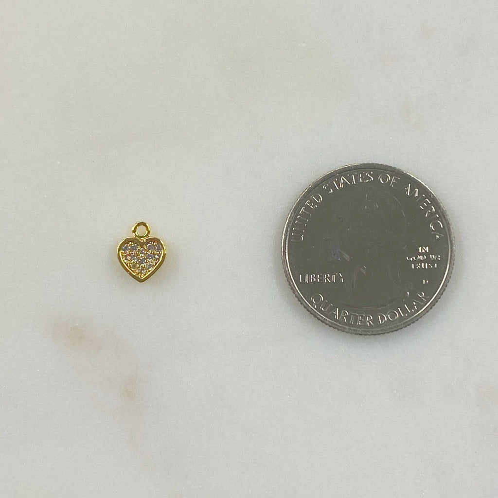 Gold Plated Small Heart Charm Mini Cubic Zirconia Love Charm
