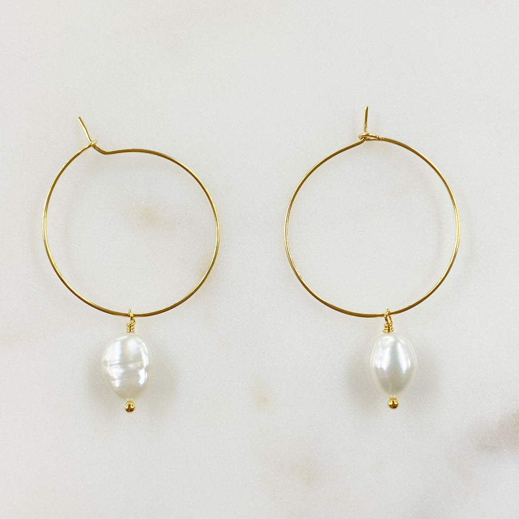 14K Gold Filled Ila Pearl Drop Gold Hoop Earrings (2pc) – Antique Silver