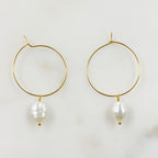 14K Gold Filled Ila Pearl Drop Gold Hoop Earrings (2pc) – Antique Silver