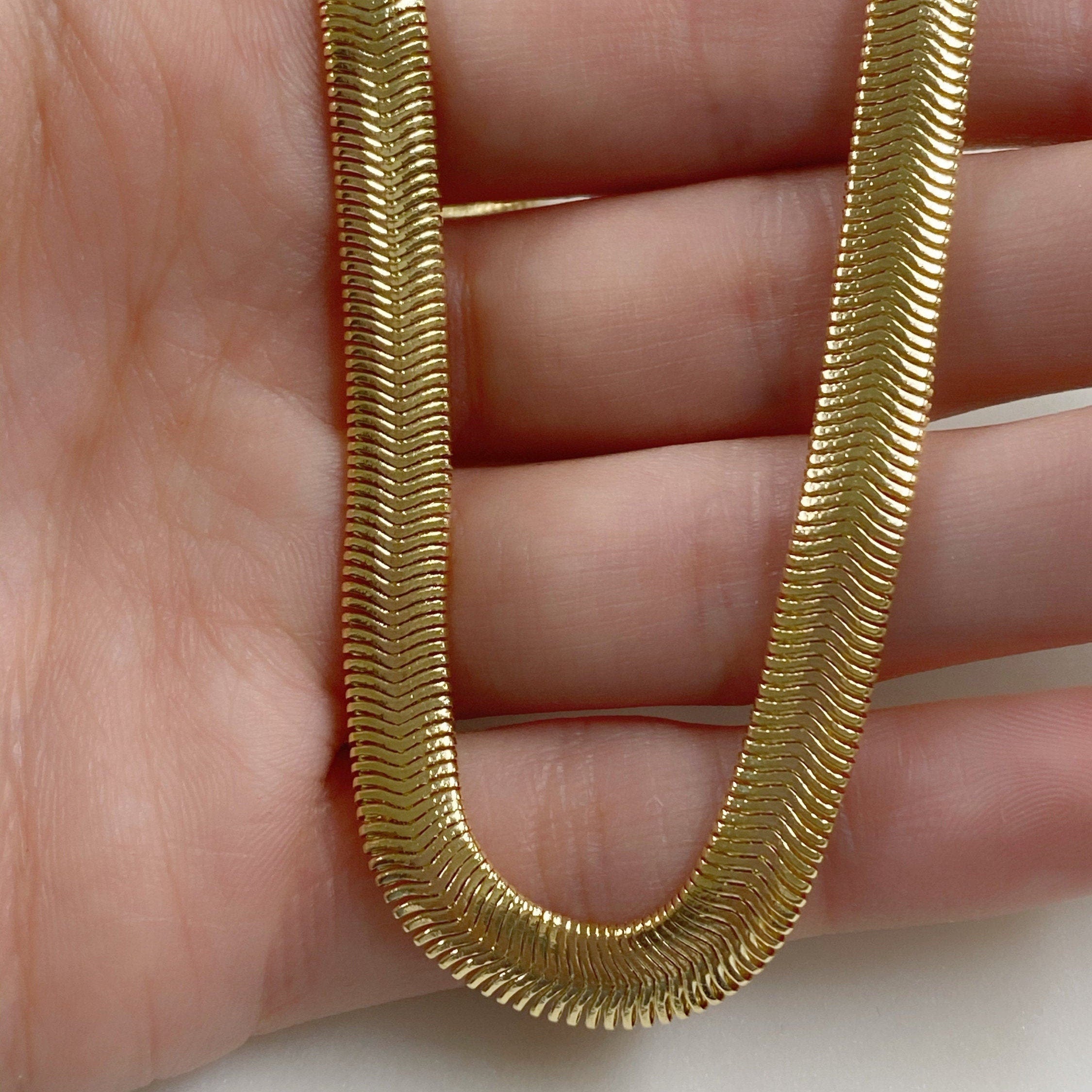 18K Gold Filled Ready to Wear Spiral Thick Herringbone Chain 6mm in 16