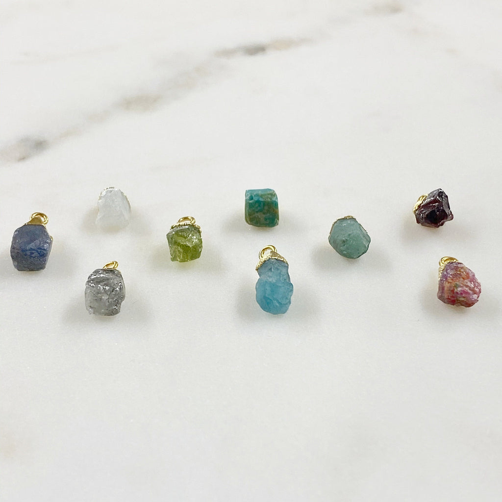 Gold Plated Small Raw Nugget Gemstone Charm Small Pendant 1 Loop
