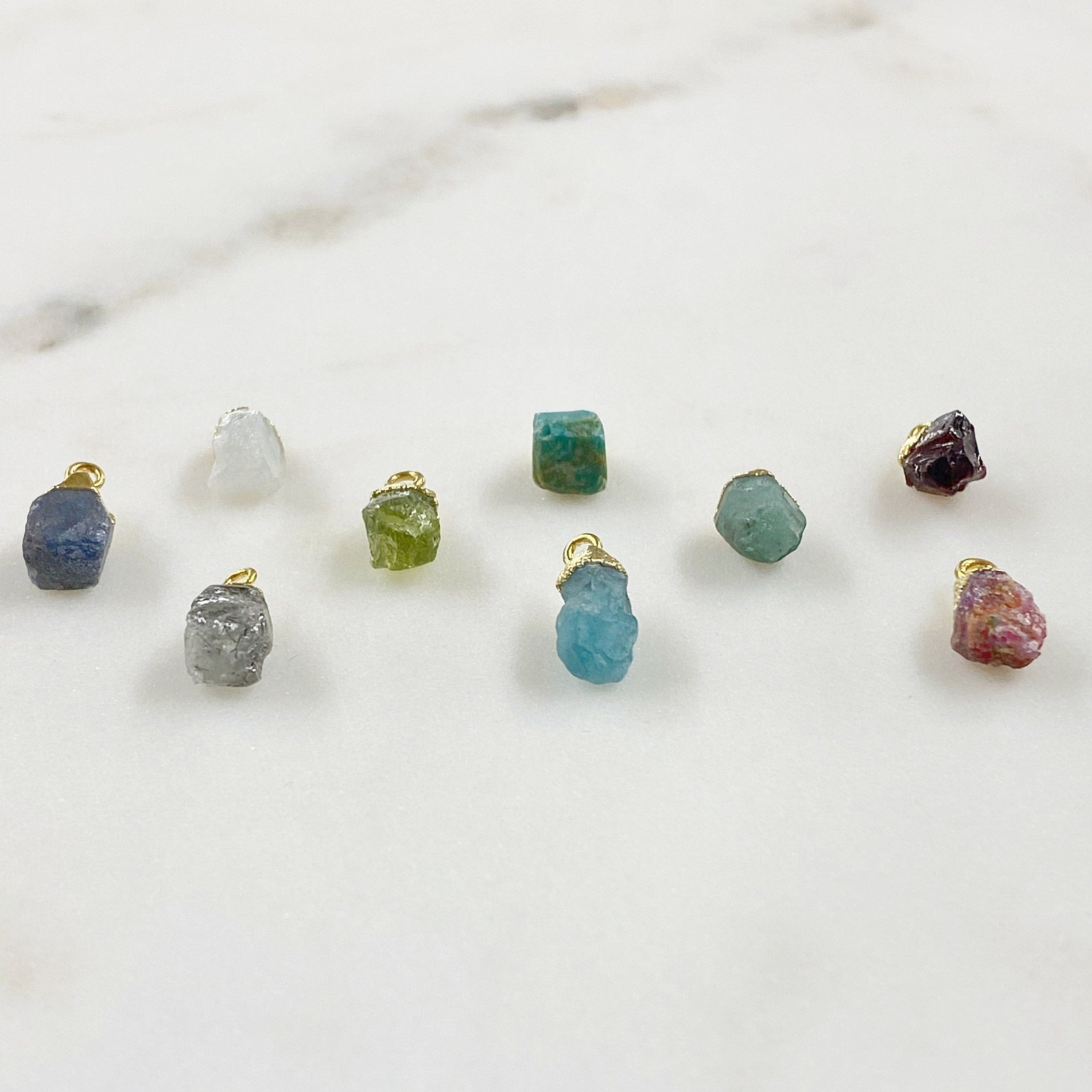 Gold Plated Small Raw Nugget Gemstone Charm Small Pendant 1 Loop
