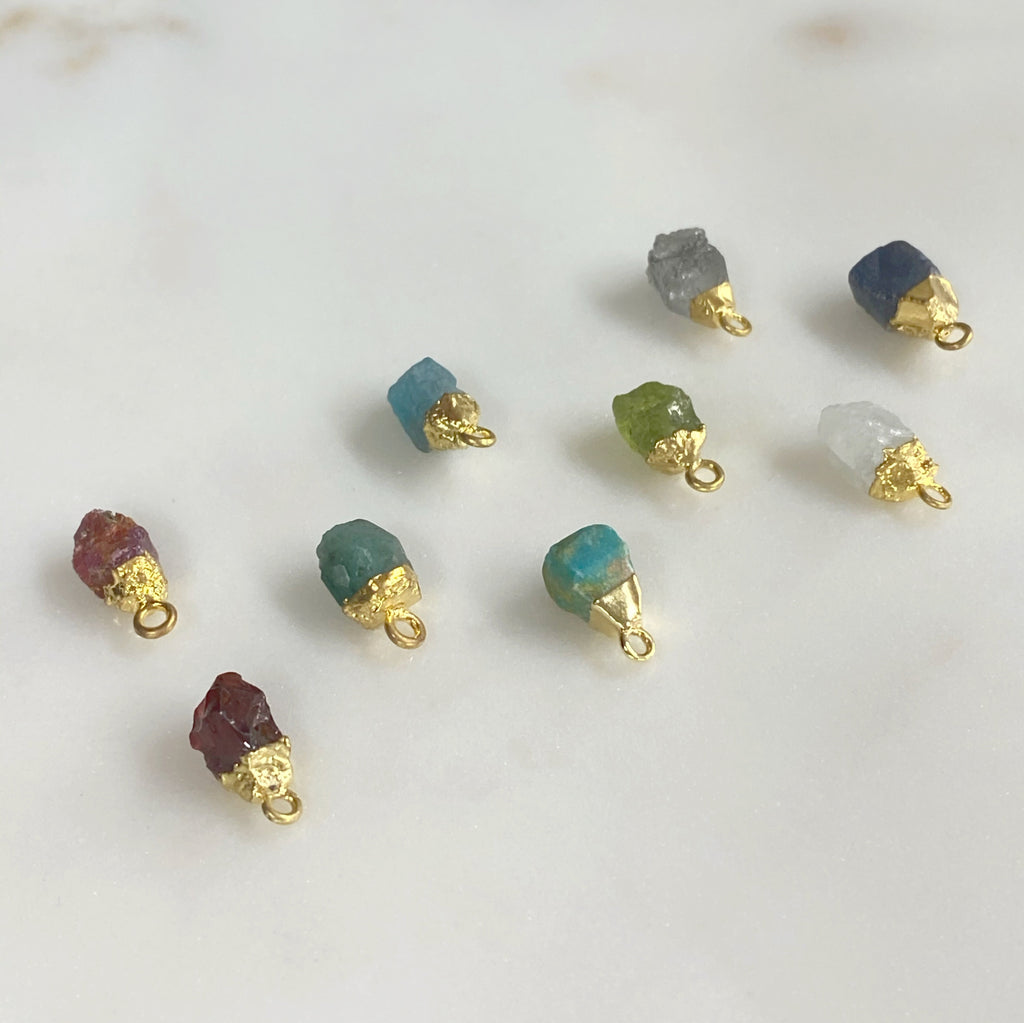 Gold Plated Small Raw Nugget Gemstone Charm Small Pendant 1 Loop