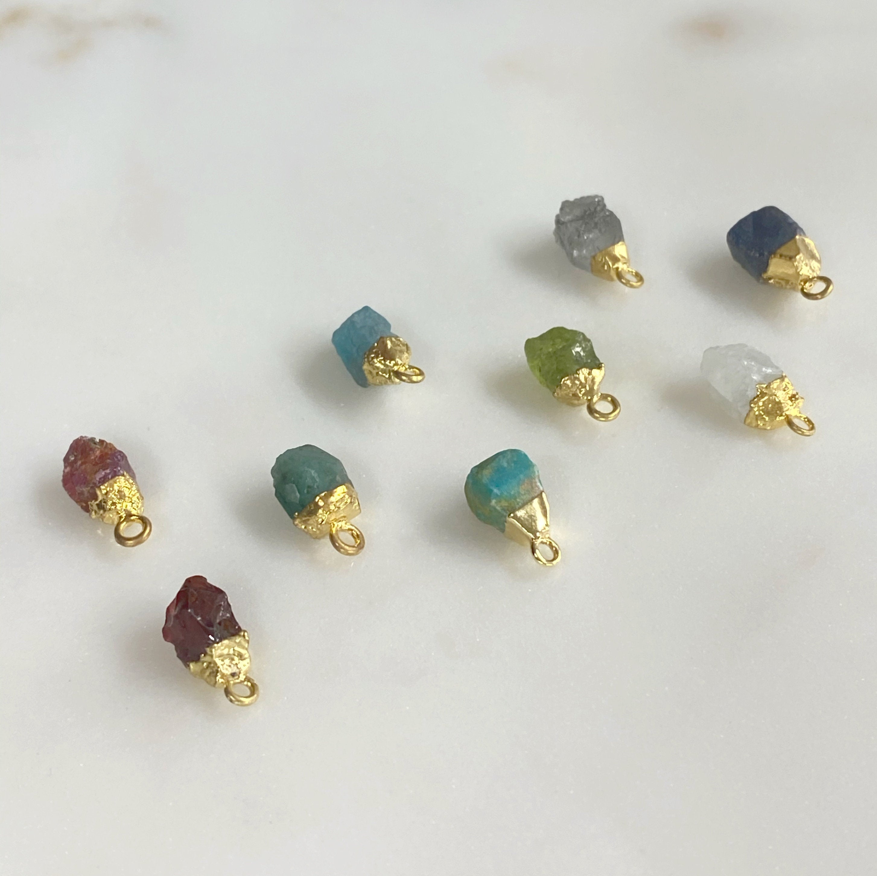 Gold Plated Small Raw Nugget Gemstone Charm Small Pendant 1 Loop