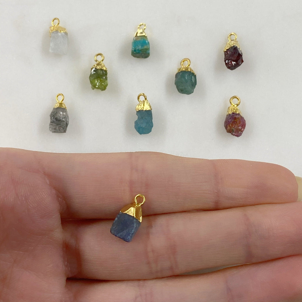 Gold Plated Small Raw Nugget Gemstone Charm Small Pendant 1 Loop
