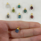 Gold Plated Small Raw Nugget Gemstone Charm Small Pendant 1 Loop