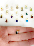 Sterling Silver or Gold Plated Tiny Round Gemstone Faceted Bezel Charm