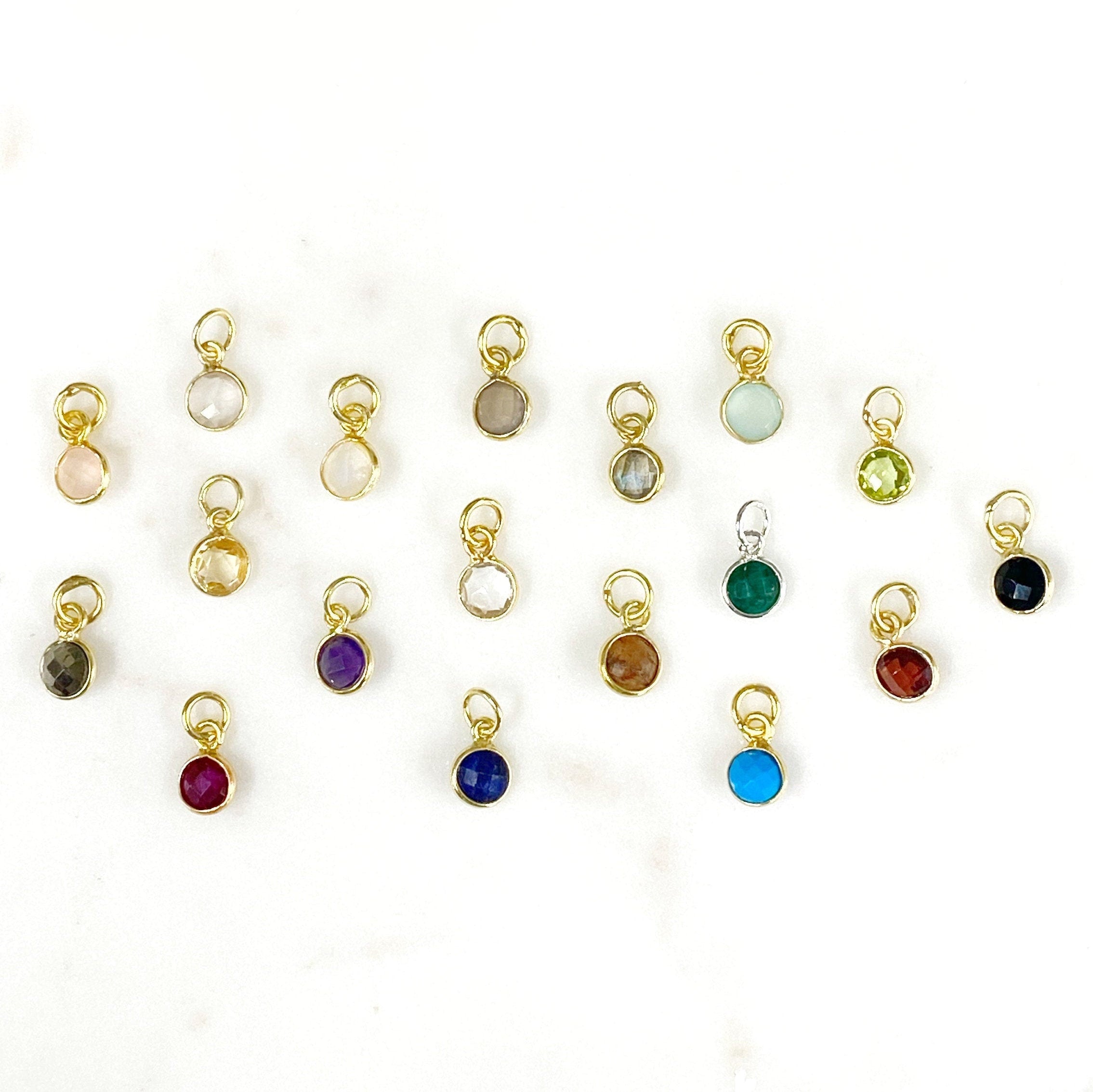 Sterling Silver or Gold Plated Tiny Round Gemstone Faceted Bezel Charm