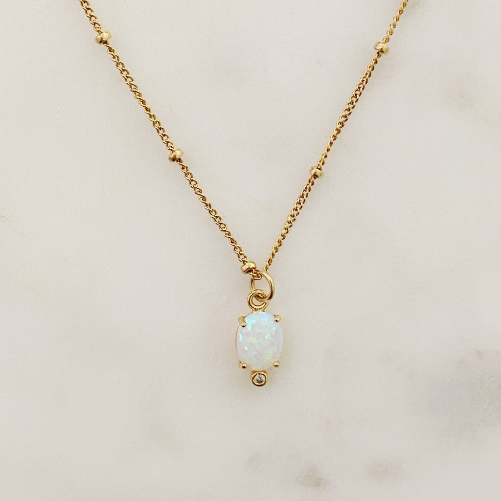 14K Gold Filled or Gold Plated Opal Gem Necklace